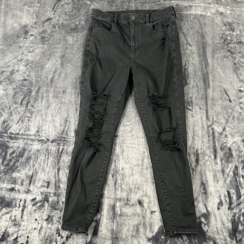 American Eagle Jeggings Womens 12 Black Curvy Hi-Rise Distressed Ripped Jeans